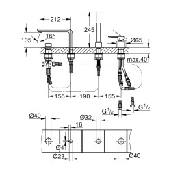 Grohe Lineare Dört Delikli Küvet Bataryası - 19577001 - 2