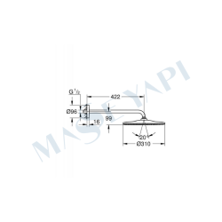 Grohe Rainshower Mono 310 Tepe Duşu Seti 422 Mm, Tek Akışlı (22121Kf0) - 5