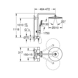 Grohe Rainshower Smartactive 310 Duvara Monte Termostatik Bataryalı Duş Sistemi - 26648000 - 1