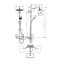 HansGrohe Croma E Duş Kolonu 280 1Jet Termostatik Ecosmart - 27660000 - 2