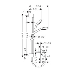 HansGrohe Croma Select E Aplike Duş Sistemi Vario, Ecostat Comfort Termostat Ve 65 Cm Duş Barı İle - 27081400 - 2