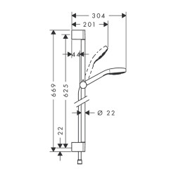 HansGrohe Croma Select S Duş Seti 1 Jet, Ecosmart, 9 Lt/Dk, 65 Cm Duş Barı İle - 26565400 - 2