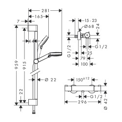 HansGrohe Crometta Aplike Duş Sistemi Vario, Ecostat 1001 Cl Termostat Ve 90 Cm Duş Barı İle - 27813400 - 2