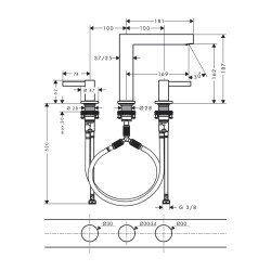 HansGrohe Finoris 3 - Delikli Lavabo Bataryası 160, Bas - Aç Gider Seti İle - 76034700 - 2