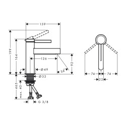 HansGrohe Finoris Tek Kollu Lavabo Bataryası 100, Bas - Aç Gider Seti İle - 76010670 - 2