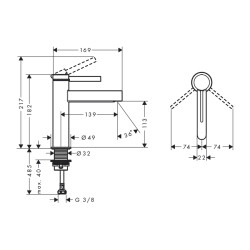 HansGrohe Finoris Tek Kollu Lavabo Bataryası 110, Bas - Aç Gider Seti İle - 76023670 - 2