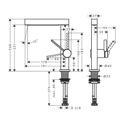 HansGrohe Finoris Tek Kollu Lavabo Bataryası 230, Bas - Aç Gider Seti İle - 76060000 - 2