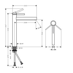 HansGrohe Finoris Tek Kollu Lavabo Bataryası 260, Çanak Lavabolar İçin Bas - Aç Gider Seti İle - 76070000 - 2