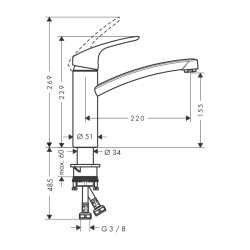 HansGrohe Focus M41 Tek Kollu Eviye Bataryası 160, 1Jet - 31806800 - 2