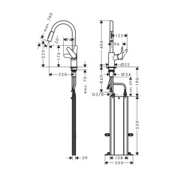 HansGrohe Focus M41 Tek Kollu Eviye Bataryası 240, Eco, Çekilebilir El Duşu, 2Jet, Sbox - 73895000 - 2