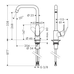 HansGrohe Focus M41 Tek Kollu Eviye Bataryası 260, 1Jet - 31820800 - 2