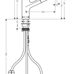 HansGrohe Focus M42 Tek Kollu Eviye Bataryası 150, Çekilebilir Gaga, 1Jet - 71814800 - 2