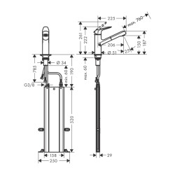 HansGrohe Focus M42 Tek Kollu Eviye Bataryası 150, Çekilebilir Gaga, 1Jet, Sbox - 71829000 - 2