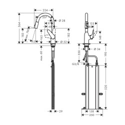 HansGrohe Focus M42 Tek Kollu Eviye Bataryası 180, Çekilebilir El Duşu, 2Jet, Sbox - 71821800 - 2