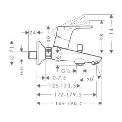 HansGrohe Focus Tek Kollu Banyo Bataryası Aplike, 2 Akış Miktarı İle - 31948000 - 2