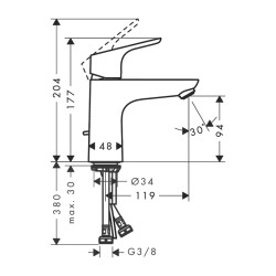 HansGrohe Focus Tek Kollu Lavabo Bataryası 100 Düşük Debi, Kumandalı - 31603000 - 2