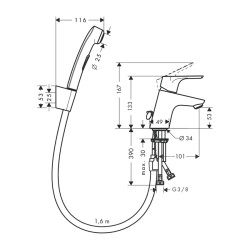 HansGrohe Focus Tek Kollu Lavabo Bataryası 70 Bidette El Duşu Ve 160 Cm Duş Hortumu İle - 31926000 - 2