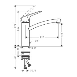 HansGrohe Logis M31 Tek Kollu Eviye Bataryası 160, Eco, 1Jet - 71860000 - 2