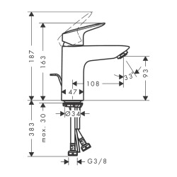 HansGrohe Logis Tek Kollu Lavabo Bataryası 100 Düşük Debi, Kumandalı - 71104000 - 2