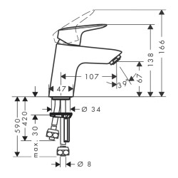 HansGrohe Logis Tek Kollu Lavabo Bataryası 70 Bas - Aç Gider Seti, Düşük Basınçlı Isıtıcılar İçin - 71074000 - 2