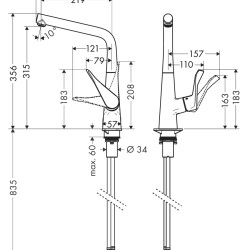 HansGrohe Metris M71 Tek Kollu Eviye Bataryası 320, 1Jet - 14822000 - 2