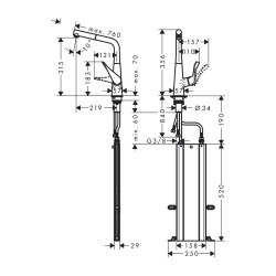 HansGrohe Metris M71 Tek Kollu Eviye Bataryası 320, Çekilebilir Gaga, 1Jet, Sbox - 73812000 - 2