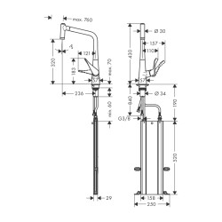 HansGrohe Metris M71 Tek Kollu Eviye Bataryası 320, Eco, Çekilebilir El Duşu, 2Jet, Sbox - 73824000 - 2