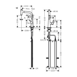 HansGrohe Metris Select M71 Tek Kollu Eviye Bataryası 240, Çekilebilir Gaga, 1Jet, Sbox - 73802000 - 2