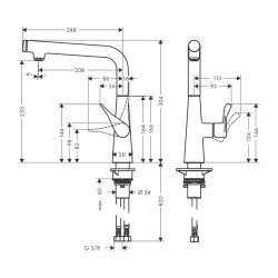 HansGrohe Metris Select M71 Tek Kollu Eviye Bataryası 260, 1Jet - 14847800 - 2