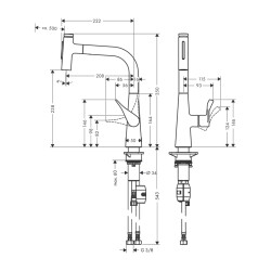 HansGrohe Metris Select M71 Tek Kollu Eviye Bataryası Çekilebilir El Duşu İle - 73822000 - 2