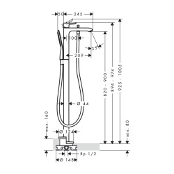 HansGrohe Metris Tek Kollu Banyo Bataryası Yerden - 31471000 - 2