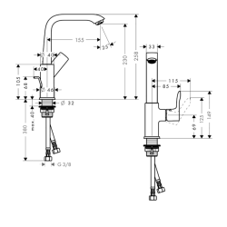 HansGrohe Metris Tek Kollu Lavabo Bataryası 230 Kumandalı - 31087000 - 2