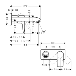 HansGrohe Metris Tek Kollu Lavabo Bataryası Ankastre Duvara Monte, 16.5 Cm Gaga İle - 31085000 - 2