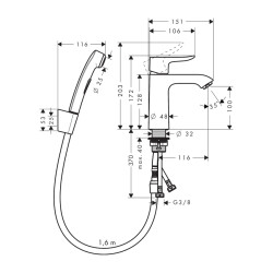 HansGrohe Metris Tek Kollu Lavabo Bataryası Bidette El Duşu Ve 160 Cm Duş Hortumu İle - 31285000 - 2