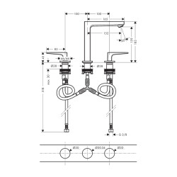 HansGrohe Metropol 3 - Delikli Lavabo Bataryası 160 Bas - Aç Gider Seti Ve Çubuk Volan İle - 32515140 - 2