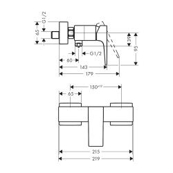 HansGrohe Metropol Tek Kollu Duş Bataryası Aplike, Çubuk Volan İle - 32560140 - 2