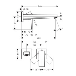 HansGrohe Metropol Tek Kollu Lavabo Bataryası Çubuk Volan, Ankastre Duvara Monte, 22.5 Cm Gaga İle - 32526700 - 2