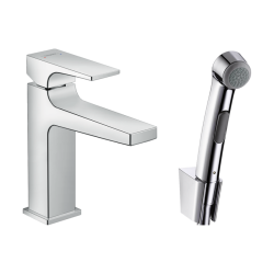 HansGrohe Metropol Tek Kollu Lavabo Bataryası Çubuk Volan, Bidette El Duşu Ve 160 Cm Duş Hortumu İle - 32522000 - 1