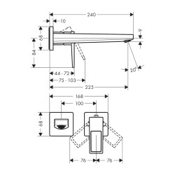 HansGrohe Metropol Tek Kollu Lavabo Bataryası Loop Volan, Ankastre Duvara Monte, 22.5 Cm Gaga İle - 74526000 - 2