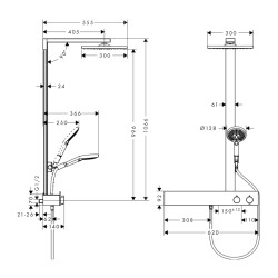 HansGrohe Raindance E Duş Kolonu 300 1 Jet, Ecosmart, 9 Lt/Dk, Showertablet 600 İle - 27364000 - 2