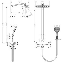 HansGrohe Raindance E Duş Kolonu 360 1 Jet, Ecosmart, 9 Lt/Dk, Termostat İle - 27286000 - 2