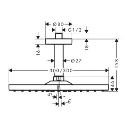 HansGrohe Raindance E Tepe Duşu 300 1 Jet, Ecosmart, 9 Lt/Dk, Tavan Bağlantısı İle - 26251000 - 2