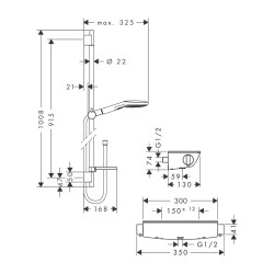 HansGrohe Raindance Select E Aplike Duş Sistemi 120 3Jet, Ecostat Select Termostat Ve 90 Cm Duş Barı İle - 27039000 - 2