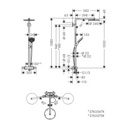 HansGrohe Raindance Select S Duş Kolonu 240 1 Jet, Powderrain, Termostat İle - 27633000 - 2