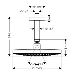 HansGrohe Raindance Select S Tepe Duşu 240 2 Jet, Ecosmart, 9 Lt/Dk, Tavan Bağlantısı İle - 26469000 - 2