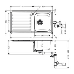 HansGrohe S41 S4111 - F340 Gömme Eviye 340 Damlalık İle - 43340800 - 2