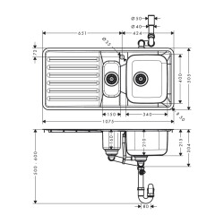 HansGrohe S41 S4111 - F540 Gömme Eviye 340/150 Damlalık İle - 43342800 - 2