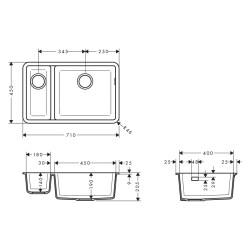 HansGrohe S51 S510 - U635 Tezgah Altı Eviye 180/450 - 43433170 - 2