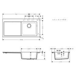 HansGrohe S51 S514 - F450 Ankastre Eviye 450, Damlalıklı - 43314170 - 2