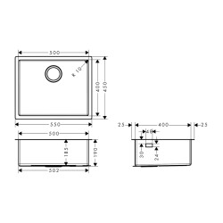 HansGrohe S71 S719 - U500 Tezgah Altı Eviye 500 - 43427800 - 2